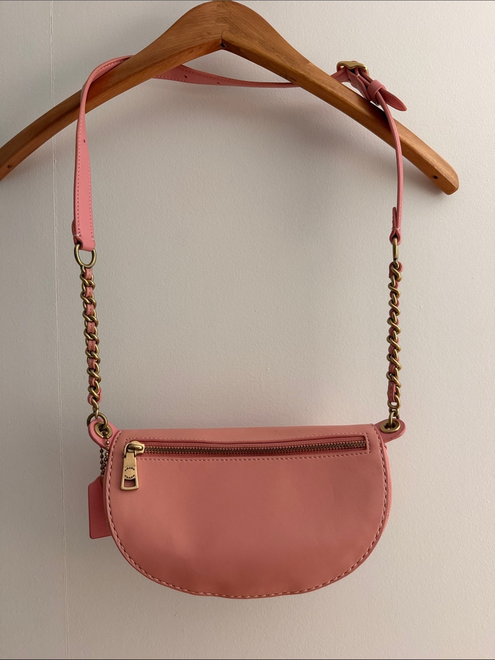 Coach Coral Pink Quilted Leather Crossbody with Gold Chain - Picture 3 of 5